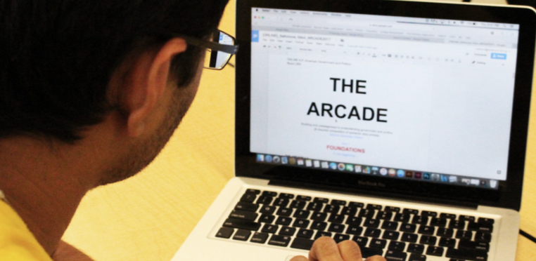 An online AP Government student works on an online worksheet called “The Arcade” on his own personal time. Students are expected to keep up and complete their online course work every day.