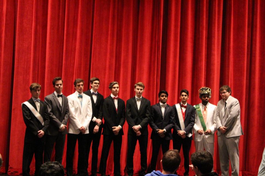 The ten contestants for Mr.SHS pose together following the competition.  The contestants competed in multiple categories, ranging from a swimsuit competition to a Q&A.  