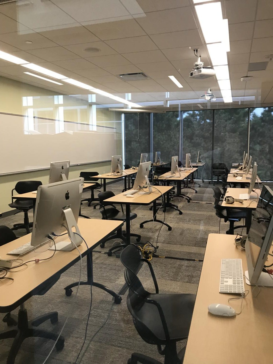 A new classroom is set up for student taking the AP Spanish exam this month. Each classroom in the new addition has windows on each side to let in extra light.