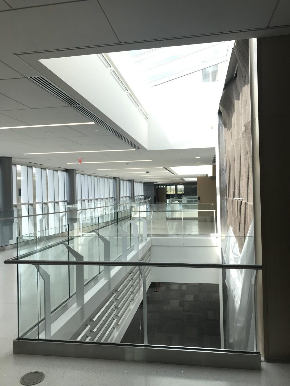 The second floor hallways in the new addition have an opening for egg drop labs in physics classrooms. The hallways will also have a "living wall" of ivy reaching across two floors.