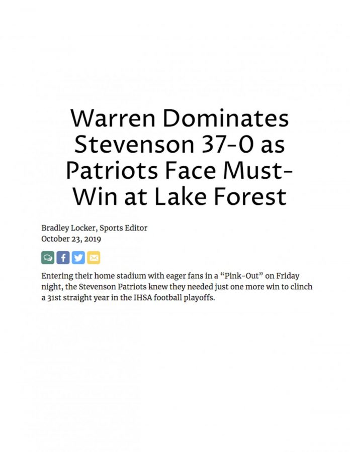 Warren Dominates Stevenson 37-0 as Patriots Face Must-Win at Lake Forest