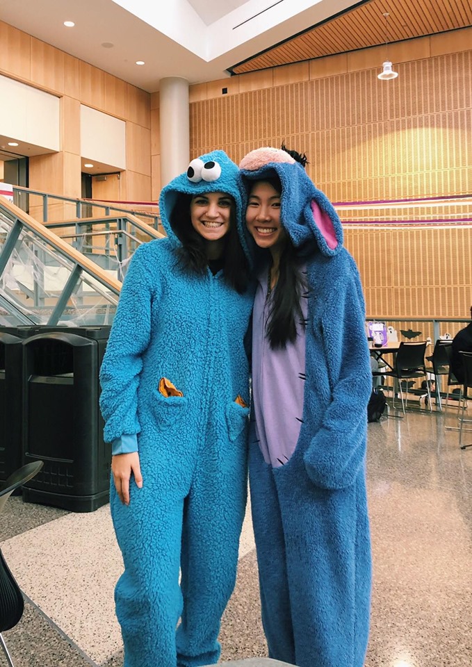 Gabi and Tessa smile for the camera with their cozy costumes!