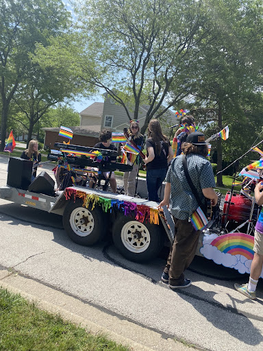 The School of Rock House Band, composed of students from the Lake County area, performed live music during the parade. They played a number of blues and rock songs.