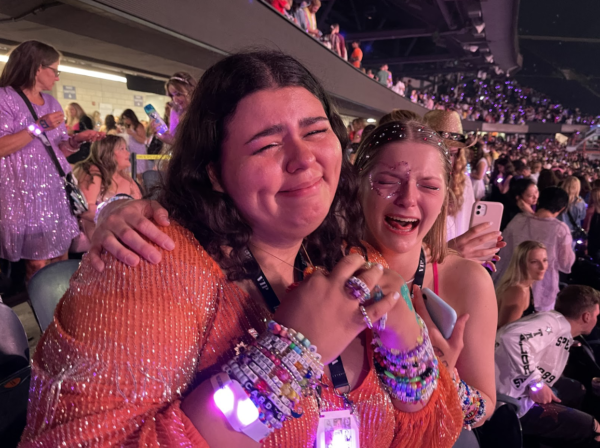Alison Murillo ‘24 and Alexandra Fairman ‘24 cry tears of joy after the June 3rd show. Between trading friendship bracelets with other Swifties and dancing the night away, attending the Eras Tour was definitely the highlight of their summer.